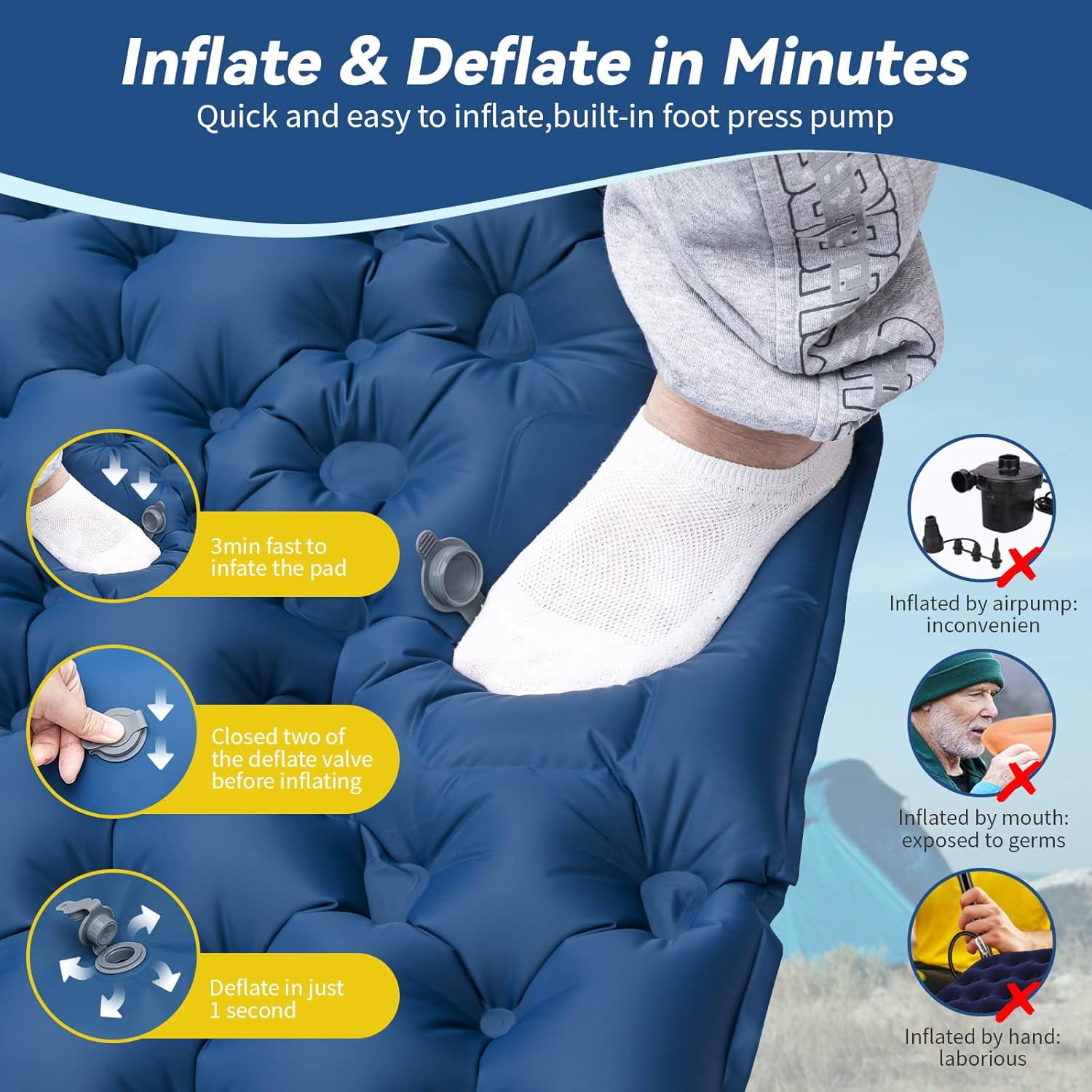 CHUNYAN Ultra-light self-inflatable double mattress Thickened sleeping mattress Spliced inflatable bed Beach Picnic Travel Camping tent air mattress