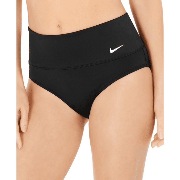 Nike BLACK Essential High-Waist Banded Bikini Swim Bottom, US Large
