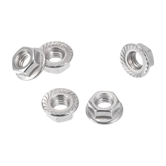 Unique Bargains 5 Pcs M6*1.0 Car Flange Nuts 304 Stainless Steel Girded Hex Lock Flange Nuts Non-Slip Lock Flange Silver Tone for Car Motorcycle