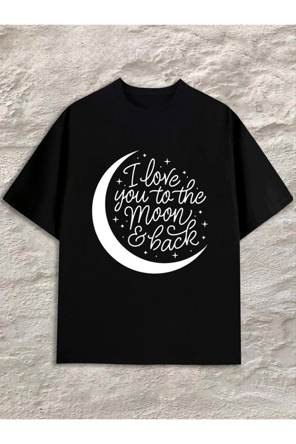 Love Moon Back men's black Daily and weekend wear Funny Unisex Shirt Printed tshirts Casual Unisex Shirt Printed tshirts Casual Unisex Shirt Crewneck tshirts
