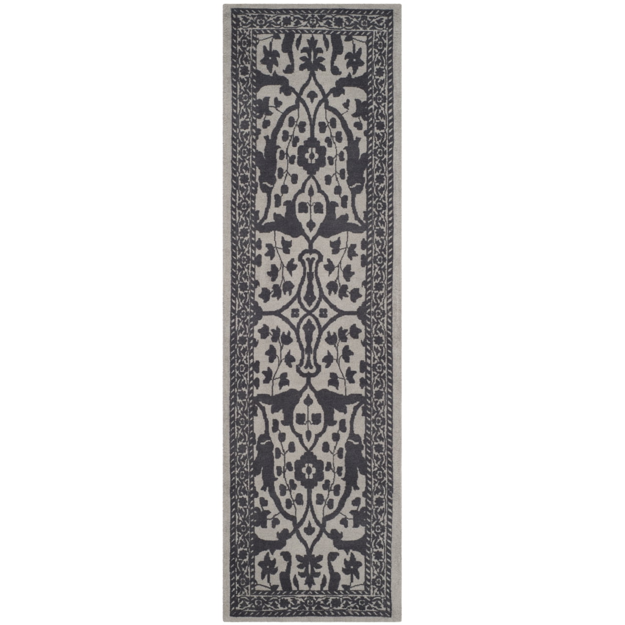 SAFAVIEH Restoration Vintage Wilson Border Wool Area Rug, Silver/Grey, 8' x 10'