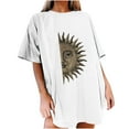 thumbnail image 1 of Babysbule Liquidation Hauts pour Femmes Mode Décontractée Soleil Lune Crâne Imprimé Col Rond Manches Courtes T-shirt, 1 of 4