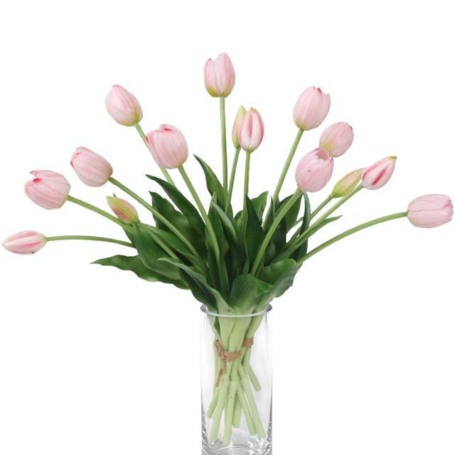 Flores artificiales LINSIE Tulipanes de látex, 15 unidades, rosa claro