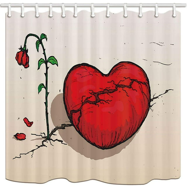 ABPHQTO Cortina de ducha de baño de tela de poliéster con grietas en el corazón de las rosas decorativas del Día de San Valentín 160x180 cm