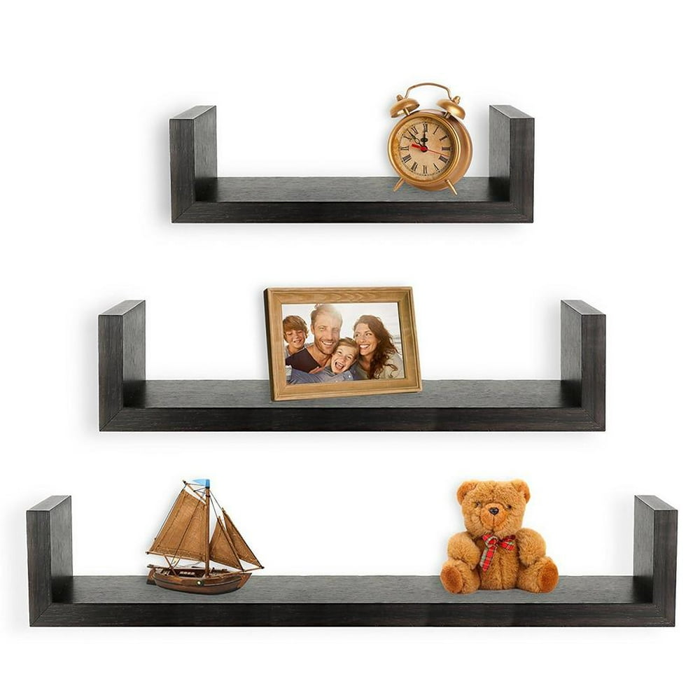 Greenco Set of 3 Floating U Shelves, Espresso Finish