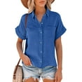 thumbnail image 3 of Mashaouyo Womens Short Sleeve Casual Button Down Shirts Summer Soft Fashion Cotton Blouses Tops with Pocket, 3 of 6