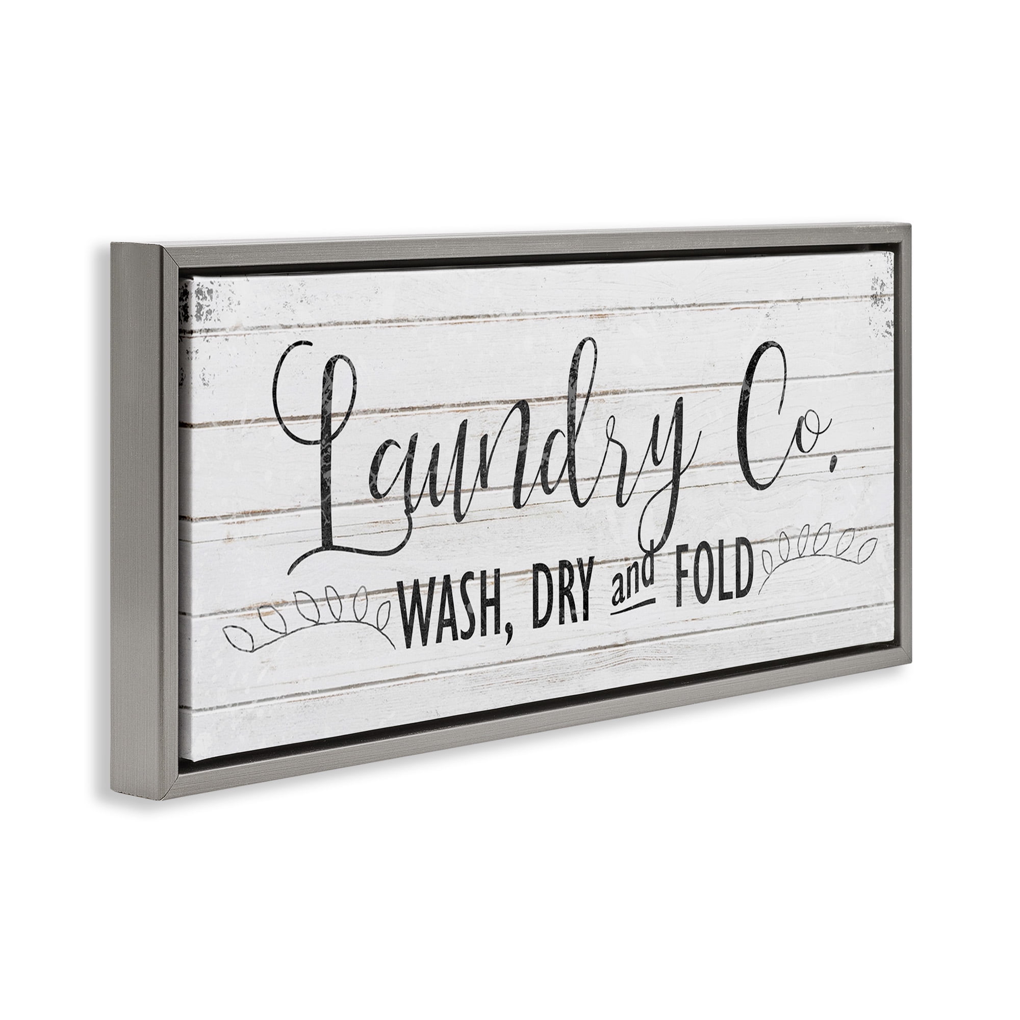 Stupell Industries Laundry Wash Dry & Fold Typography Painting Gray Floater Framed Canvas Art Print Wall Art, 25 x 11