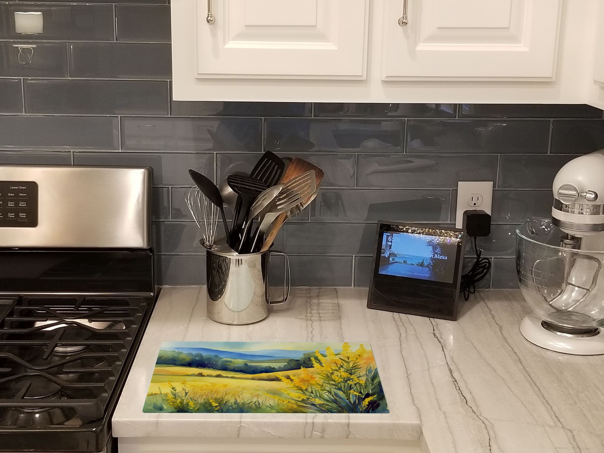 Kentucky Goldenrod in Watercolor Glass Cutting Board Large 12 in x 15 in