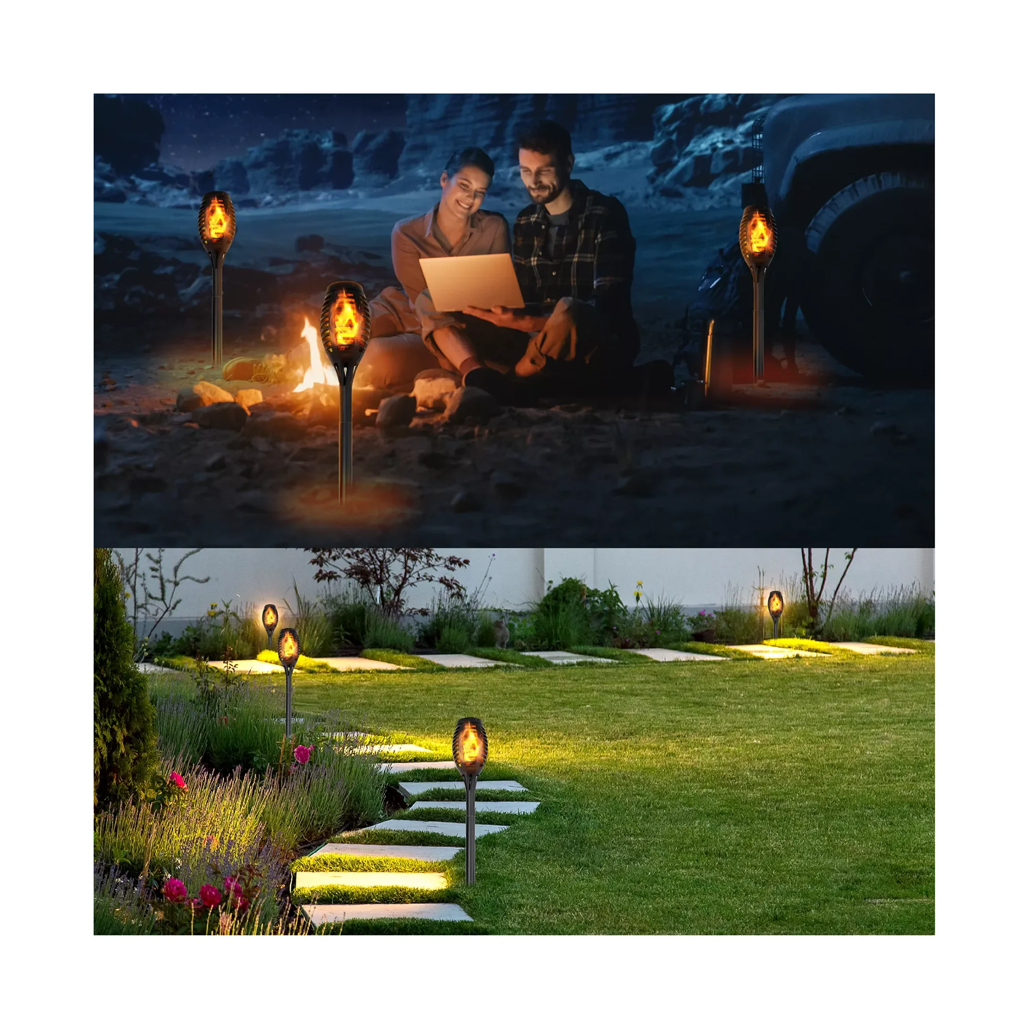 Maggift 8 pack Solar Torch Lights with Flickering Flame, Waterproof, Dusk to Dawn LED Lights for Garden Patio Pathway Walkway Landscape, Black