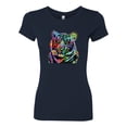 thumbnail image 2 of Cool Rainbow Neon Trippy Jungle Tiger Eyes Animal Lover Womens Slim Fit Junior Tee, Navy, Large, 2 of 3