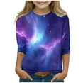 thumbnail image 2 of Unisex Kids Fading Starry Sky Printed 3/4 Sleeve Spring Tops Loose Fit Tunic Tops Boho Blouses for Girls Dressy Casual Summer Trendy Shirts Crew Neck Lightweight Basic Tees, 2 of 5