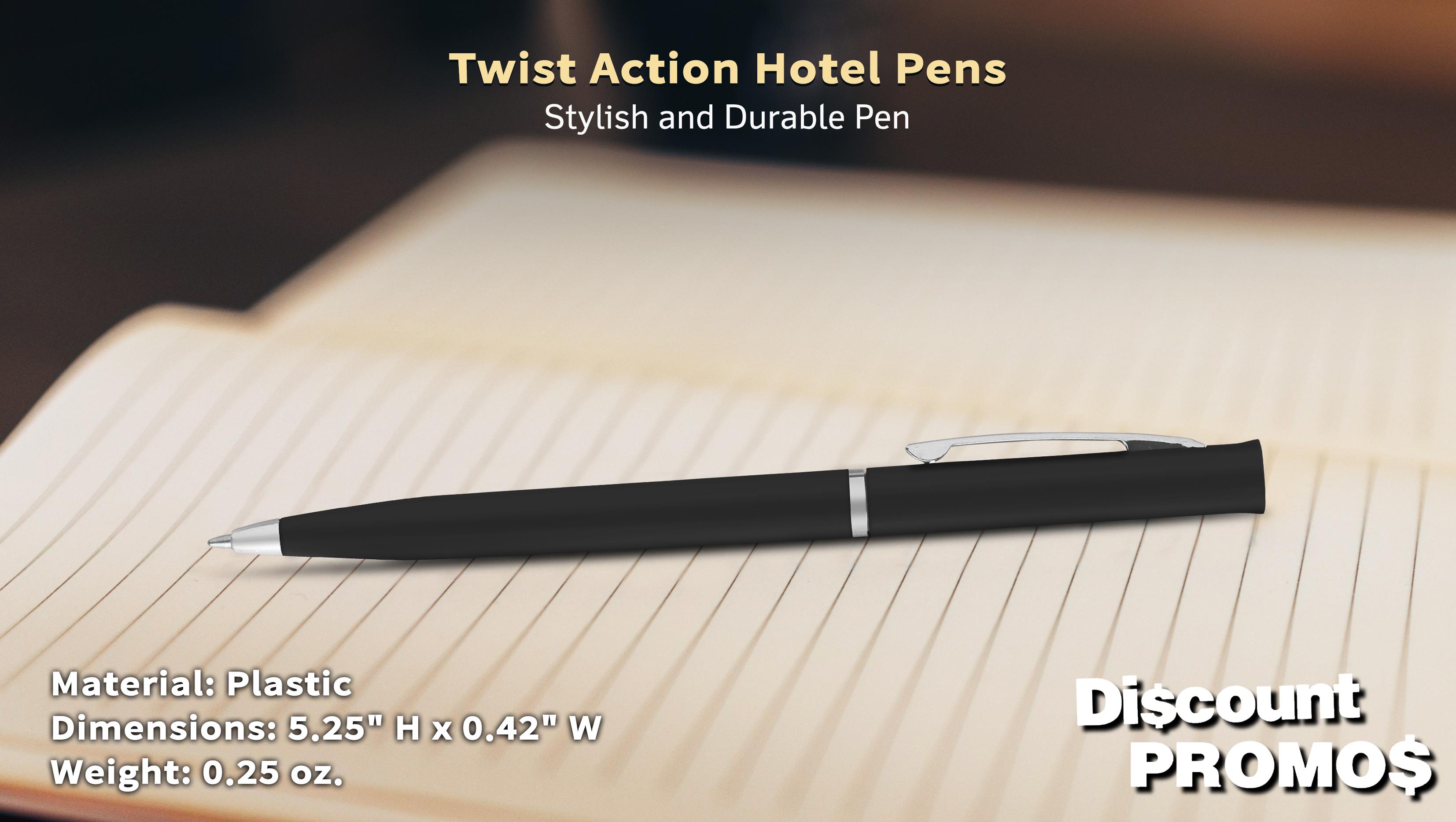 10 Twist Action Hotel Pens Pack - Plastic, Black Ink - Black