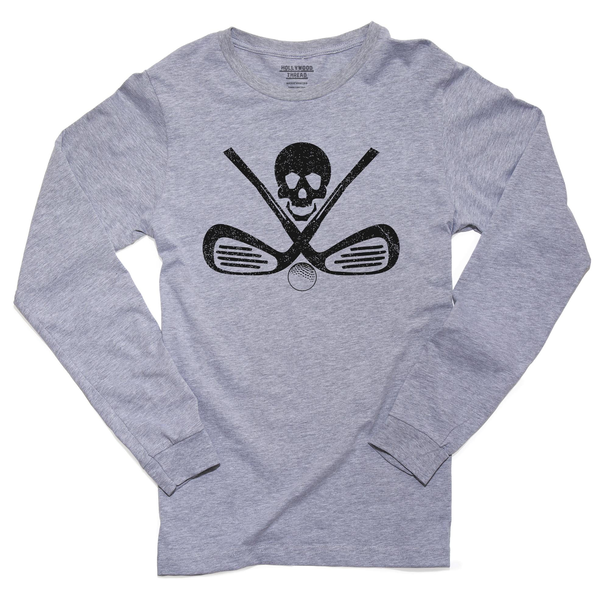 Hollywood Thread - Pirate Skull & Golf Irons + Ball - Rebel Golfing Men's Long Sleeve Grey T 