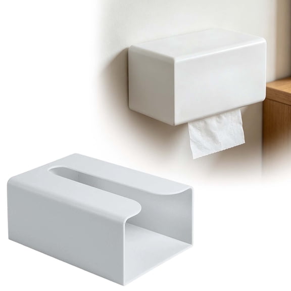 Tissue Box Cover Wall Mount Holder with Self Adhesive, White Napkin Dispenser for Table Kitchen Cabinet, Space Saving Tissue Organizer, Bathroom Accessories