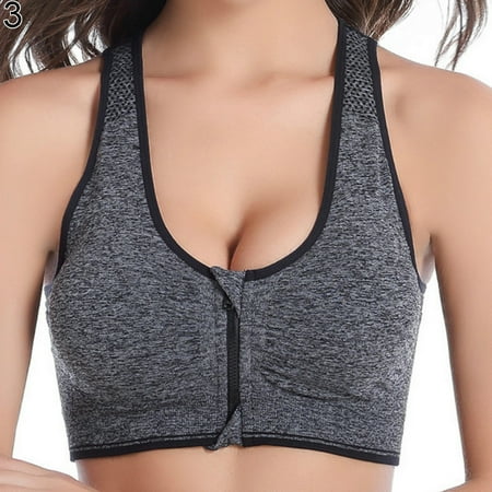 

YXGla Women Sport Bra Running Gym Yoga Padded Fitness Workout Zipper Stretch Top Tank