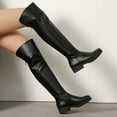 thumbnail image 4 of Rokment Slouchy Thigh High Boots for Women Fall Winter Fashion Leather Platform Chunky Low Heel Wide Calf over The Knee Long Tall Dress Boots Black Size 6, 4 of 7