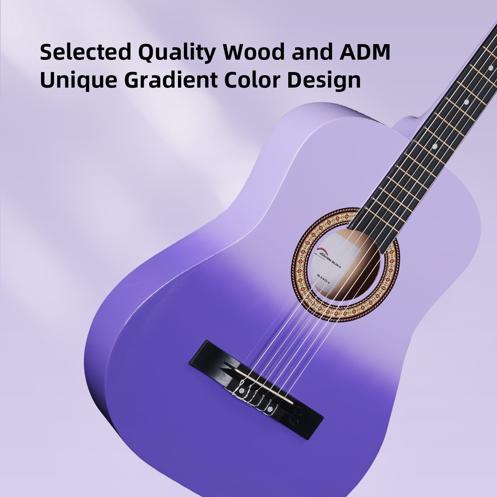 ADM Acoustic Guitar for Adults & Kids, 38" Travel Guitar Kit (Purple)