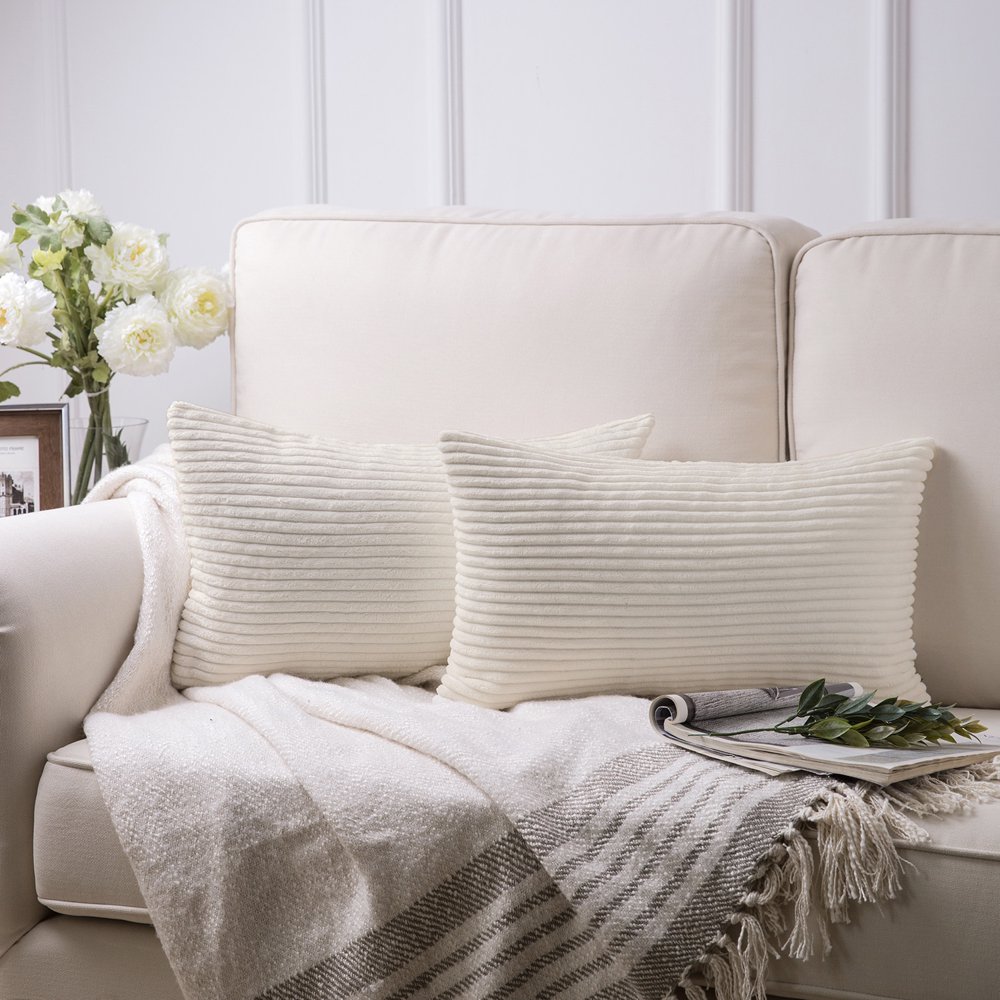 Soft Corduroy Striped Velvet Rectangle Decorative Throw Pillow Cusion