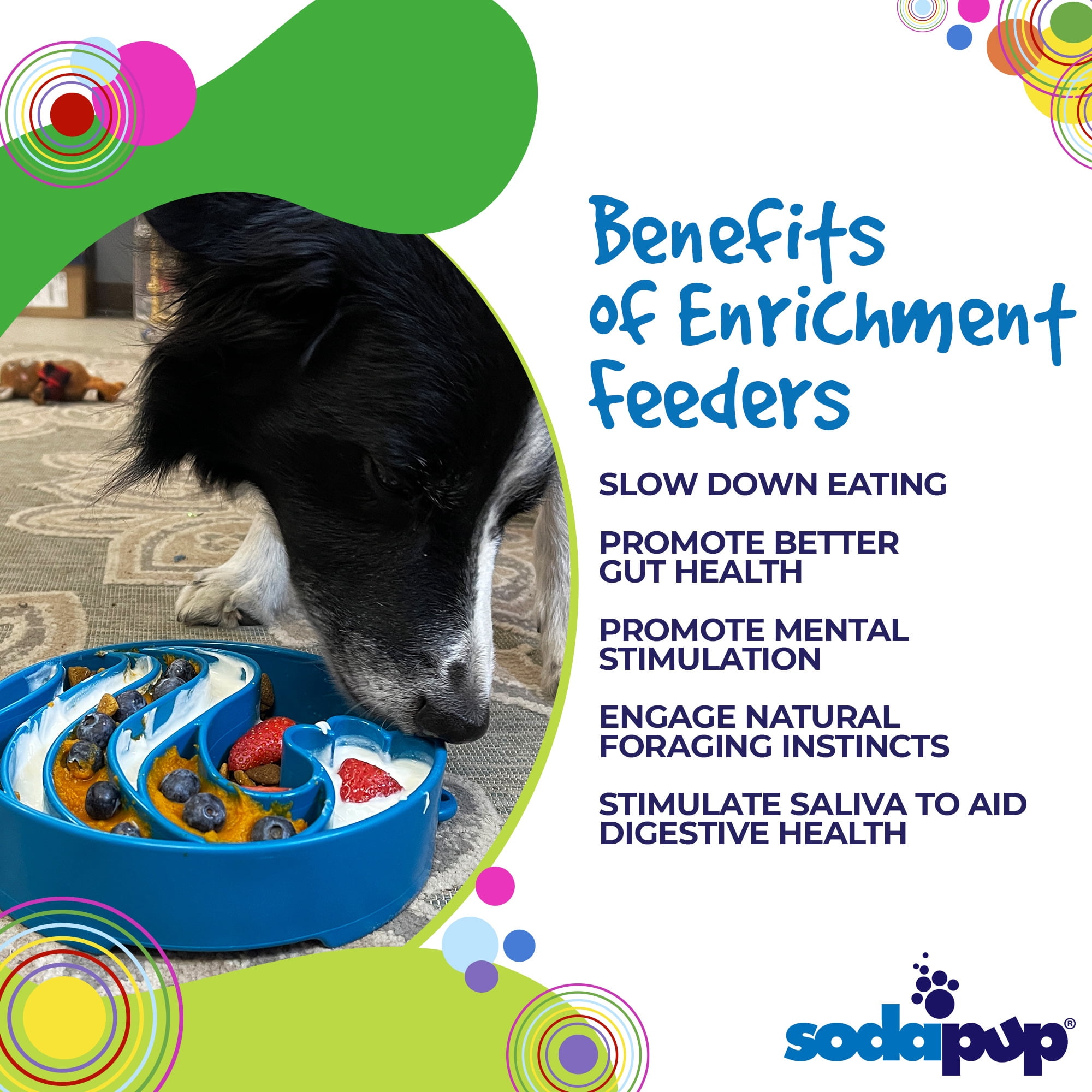 Sodapup Wave Design eBowl Enrichment Slow Feeder Bowl for Dogs, L, Blue