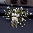 thumbnail image 1 of Nvzi Horquillas para el pelo de boda con flores para novias, peinetas con perlas de cristal, pinzas para el pelo, tocado, accesorios para el pelo de boda dorados, joyas - doradas, 1 of 5
