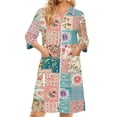 thumbnail image 2 of Zipper Lightweight Robes for Women Loose Fit Summer Bathrobes for Women Zipper Front 3/4 Sleeve Knee Length Vintage Floral Print Trendy Pajama Loungewear with Pockets Army Green XL, 2 of 7