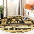 thumbnail image 4 of GAD - Machine Washable - Deers Animal Print Cabin Theme Area Rug - 5'3" X 7'6" 7'10" Round - Cream-Brown-Red, 4 of 5