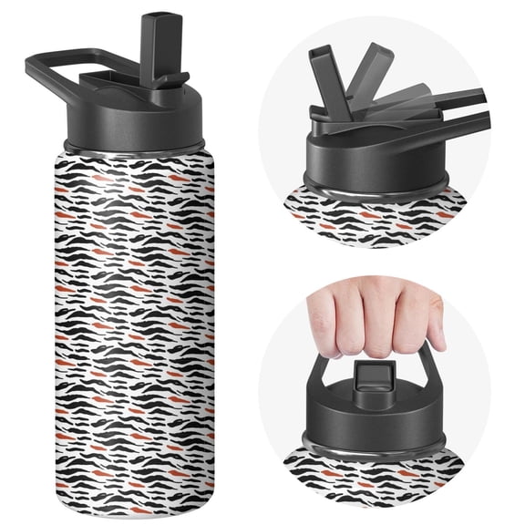 Leopard Print Insulated Stainless Steel Water Bottle with Straw & Cleaning Brush – 18 Oz | Leakproof, BPA-Free, 304 Stainless Steel, Wide Mouth, Travel Mug for Car, Gym, Office