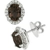 Platinum-Plated Sterling Silver Oval Double-Cut Smokey Topaz Pave CZ Earrings