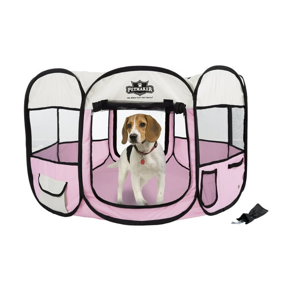 PETMAKER Portable Pop Up 38in Diameter Pet Playpen with Carrying Bag, Pink
