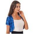 thumbnail image 5 of Zaldita Womens Sequin Jacket Open Front Blazer Casual Short Sleeve Bolero Shrug Cardigan Coat Blue One Size, 5 of 7
