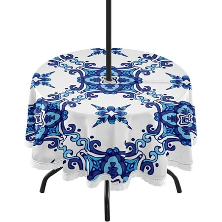 

SKYSONIC Mexican Talavera Round Tablecloth 60 Waterproof Outdoor Round Tablecloth with Umbrella Hole and Zipper for Kitchen Dining Picnic Party Home Decor