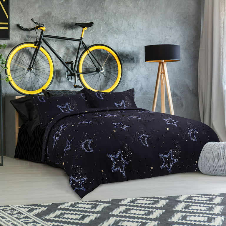 PiccoCasa 3-Piece Galaxy Comforter and 2 Pillowcases Set Polyester King  Dark Blue 