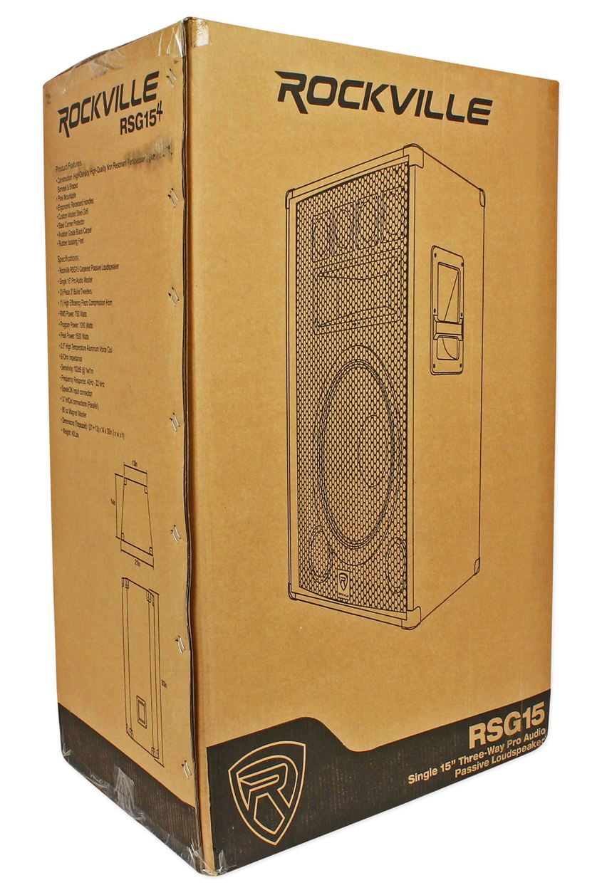 (2) Rockville RSG15.4 15 3-Way 1500 Watt 4-Ohm Passive DJ/Pro Audio PA Speakers