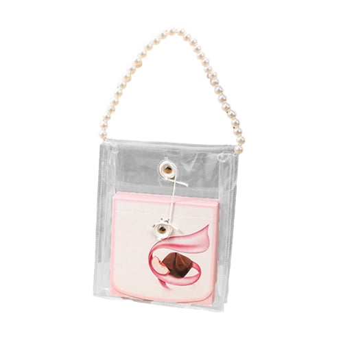 Leaveforme 2 Pieces Clear PVC Plastic Gift Bags with Pearl Chain Handles Transparent Gift Bags Bulk Reusable Tote Bags for Shopping School Wedding