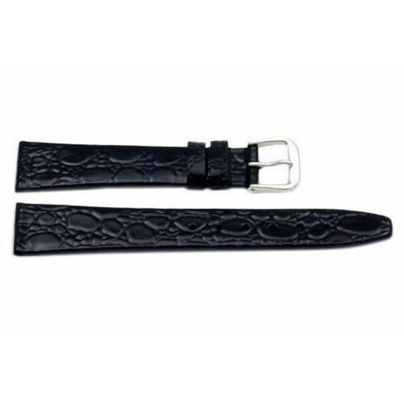 12mm Genuine Leather Shiny Crocodile Grain Black Watch Strap