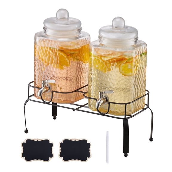 VEVOR Beverage Dispenser, 2 Pack 1.5 Gallon Drink Dispensers for Parties, Glass Juice Dispenser with Metal Stand, Stainless Steel Spigot, Iced Tea Lemonade Juice Water Dispensers for Parties