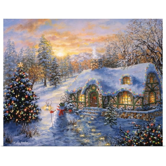Great BIG Canvas | Rolled Nicky Boehme Poster Print entitled Christmas Cottage