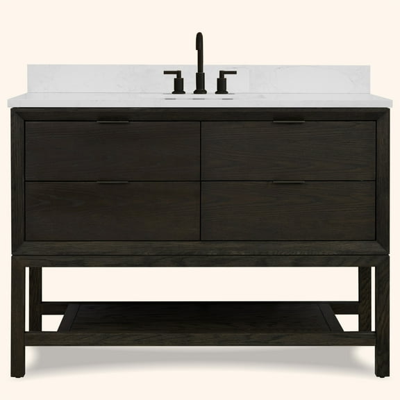 Legion Furniture 48" VANITY BROWN OAK FINISH KD ON LEGS WITH 1" THICK WHITE ARTIFICIAL STONE