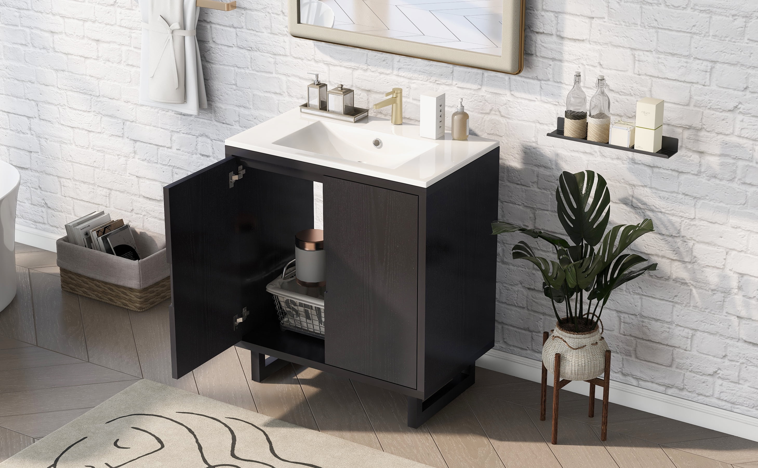 Euroco 30" Bathroom vanity Set with Sink, Combo Cabinet, Bathroom Storage Cabinet, Solid Wood Frame