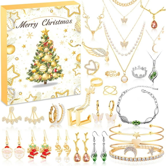 Jewelry Advent Calendar, 24 Days Countdown to Christmas Calendar with Bracelets Necklace Earrings Rings, Xmas Surprise Gift for Wife Daughter Mom Girlfriend Adult