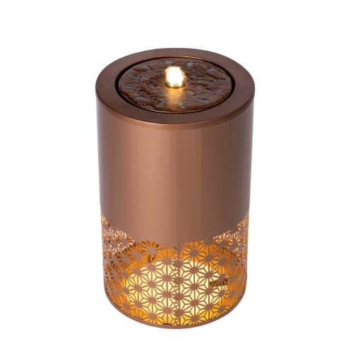 20" Metal Outdoor Water Fountain with LED Lights, Modern Candle Style Cutout Water Feature for Patio Garden Backyard Decor, Brown