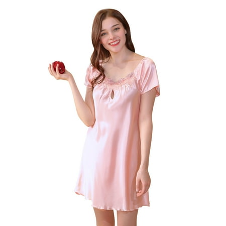 

Women s Short Sleeve Solid Lace Nightgown