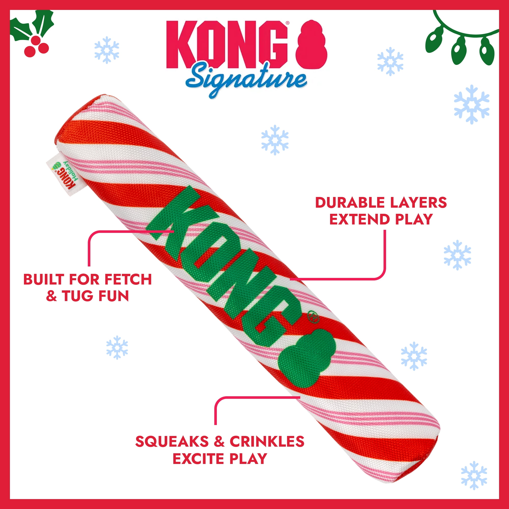 KONG® Holiday Signature Stick Dog Toy, Candy Cane, Medium