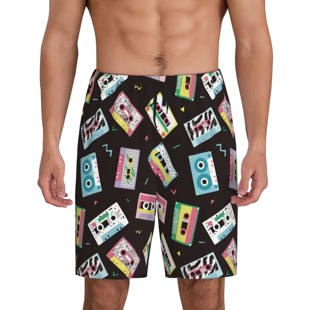 Fotbe Colorful Retro Tape Pantalones Cortos de Pijama para Hombre, Ropa de Dormir, Pantalones de Pijama Cortos para Hombre-X-Large