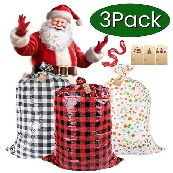Christmas Gift Bags Large Santa Sacks Christmas Decoration Christmas Bags Reusable Drawstring Jumbo Gift Bags for Party Supplies 36" x 56" 3Pcs Desgin1