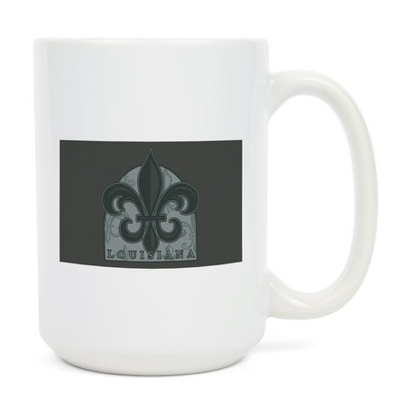 

15 fl oz Ceramic Mug Louisiana Fleur De Lis Blue Pattern Contour Dishwasher & Microwave Safe
