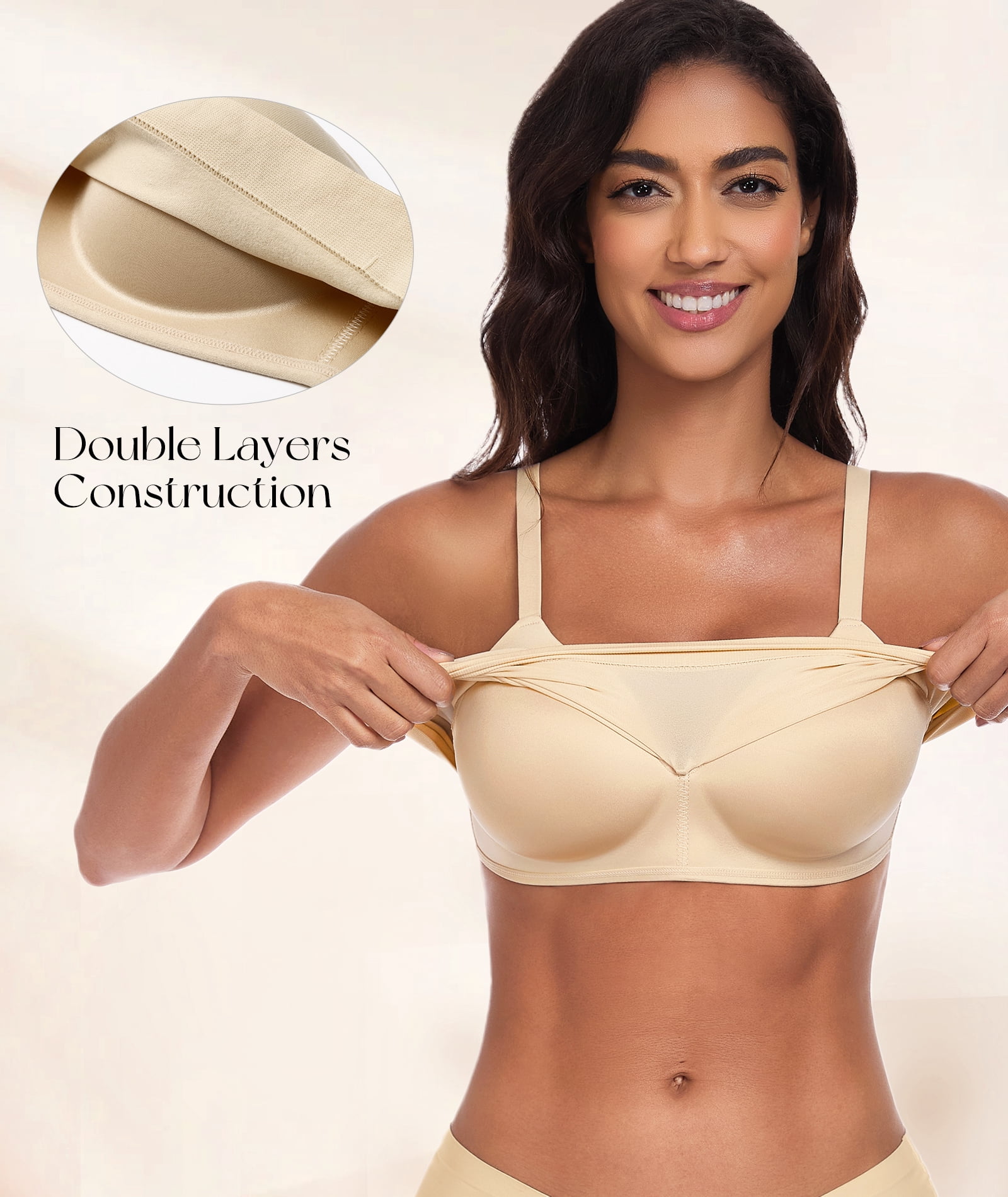 Exerin Women's Wireless Bras Full Coverage Support Seamless Plus Size Bra(Beige,XXL)