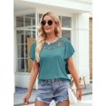 thumbnail image 6 of Women'S Short Sleeve Shirts Dressy Lace Summer Tops 2025 Spring Trendy Casual T-Shirts Cute Blouses Lake Blue M, 6 of 8