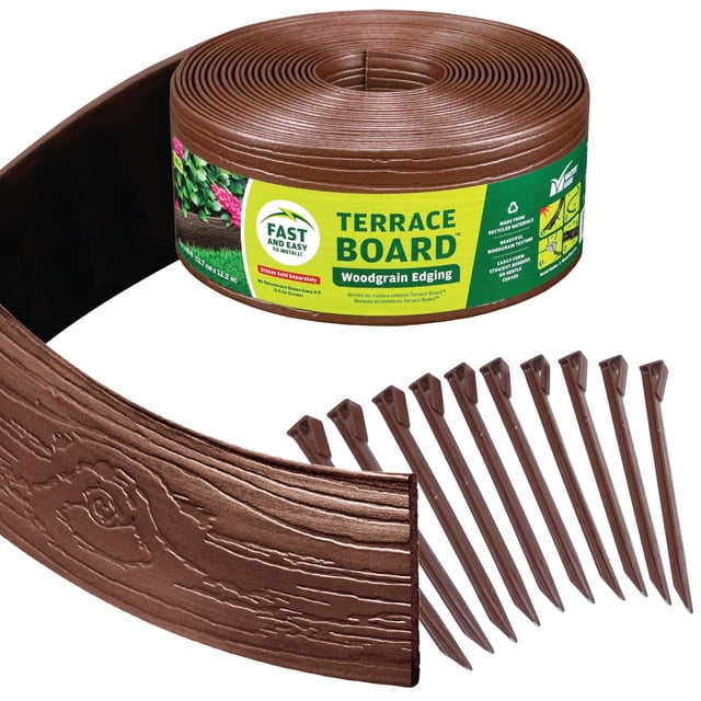 Tabla para terraza Garden Edging Master Mark, color marrón, 10 cm x 12 m, con estacas