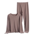 thumbnail image 3 of Ensemble de Pyjama pour Femmes Col Rond Manches Longues Grande Taille Ensemble de Maison pour Femmes Design Fin Couleur Unie Pantalon Manches Longues Ensemble Deux Pièces Pyjama Femme, 3 of 3